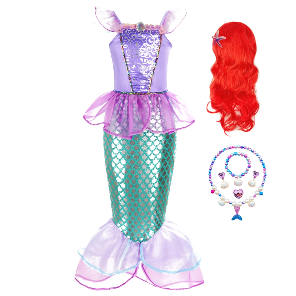 Girls Cosplay Mermaid Carnival Mermaid Costume Purple Dress For Birthday Party Swimsuit Set