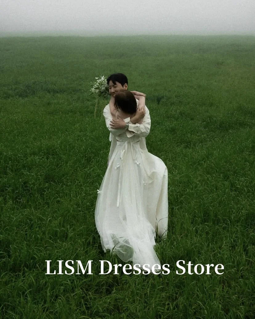 LISM Strapless A-Line Korea Wedding Dresses Photo Shoot Soft Satin Floor Length Elegant Evening Gowns웨딩드레스 Customized Corsets