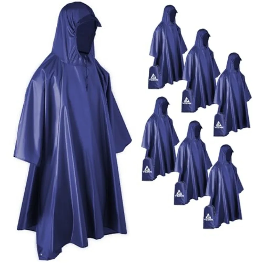 

6 Pack Hooded Rain Ponchos for Adults Unisex Raincoat for Women Men
