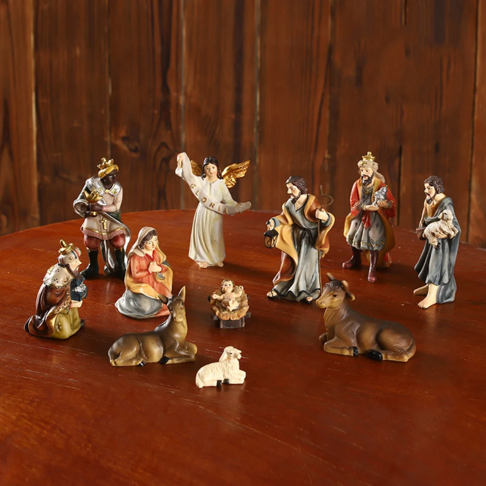 Christmas Nativity Set Holy Family Nativity Scene and Figures Figurines Nativity Manger Ornaments Birth of Jesus Home Decoration