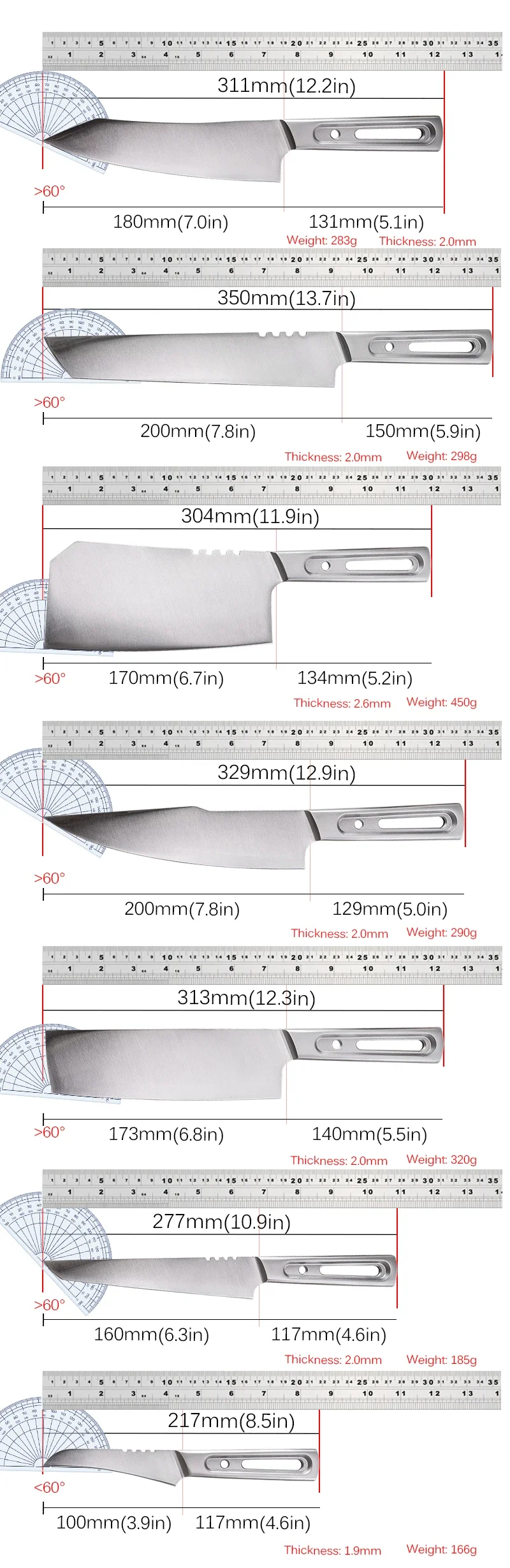 Professional Chef Knife Meat Cleaver All Steel Handle Household Kitchen Knives Kitchen Slicing Knife Fruit Peeling Knife