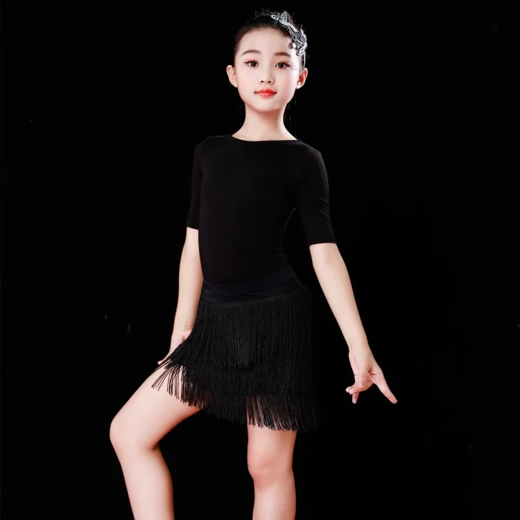 Kids Latin Dance Tassel Skirt Fringe Short Dress Girls Dancing Practice Clothing Stage Performance Dancewear Costumes Children