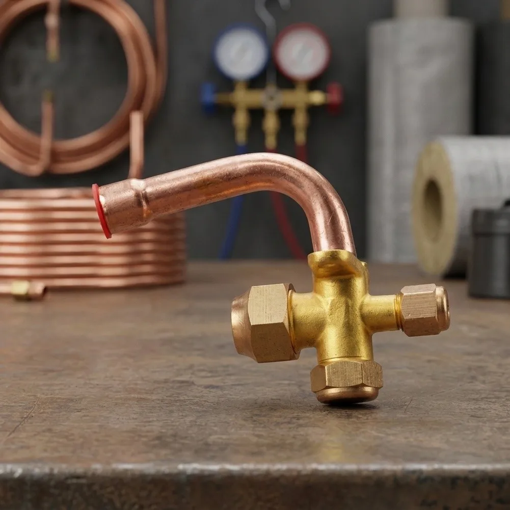 Air Conditioning Three Way Valve Brass Material for HVAC Split Systems Cooling Heating Circuit Isolation and Control