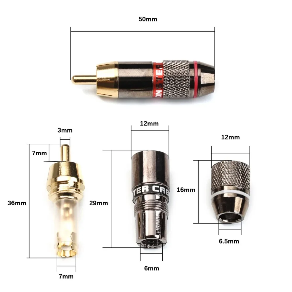 Plugue rca de alta fidelidade banhado a ouro latão 6mm macho duplo auto-travamento conectores de fio de lótus adaptador de áudio