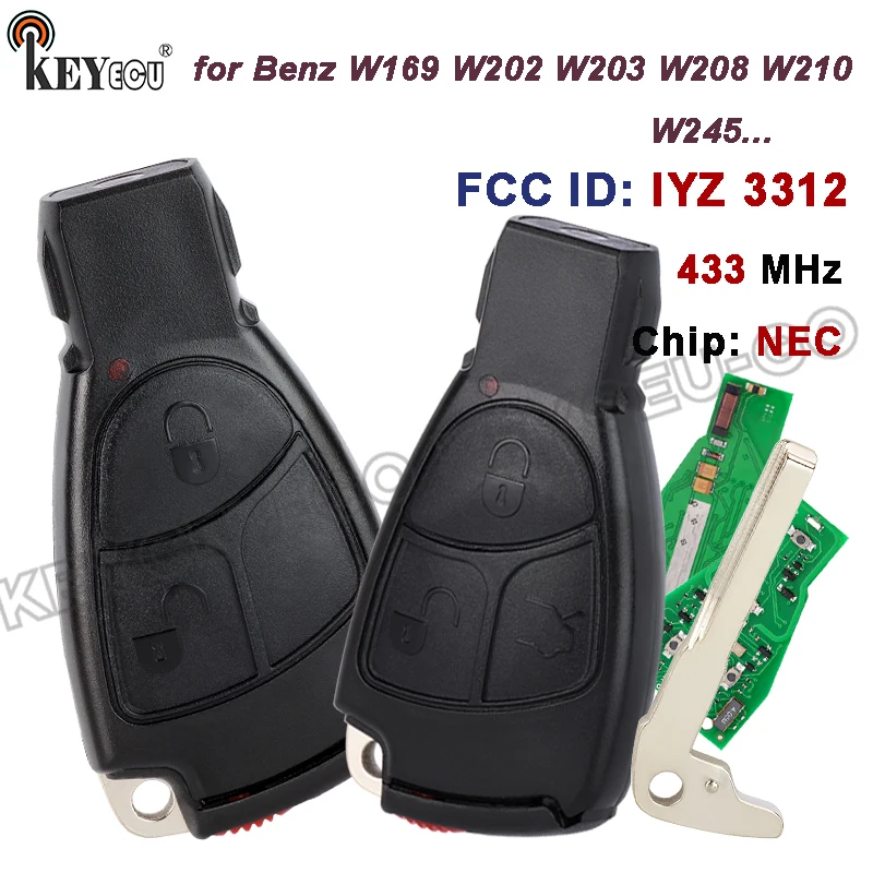 

KEYECU 433 МГц NEC Chip FCC ID: IYZ 3312 для Mercedes Benz W169 W202 W203 W208 W210 W245 Smart Remote Key Fob без ключа
