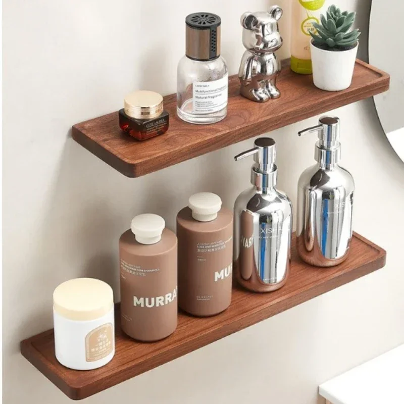 yesWalnut shelf new Chinese light luxury bathroom solid wood panel laminate wall hanging storage restroom a word plate
