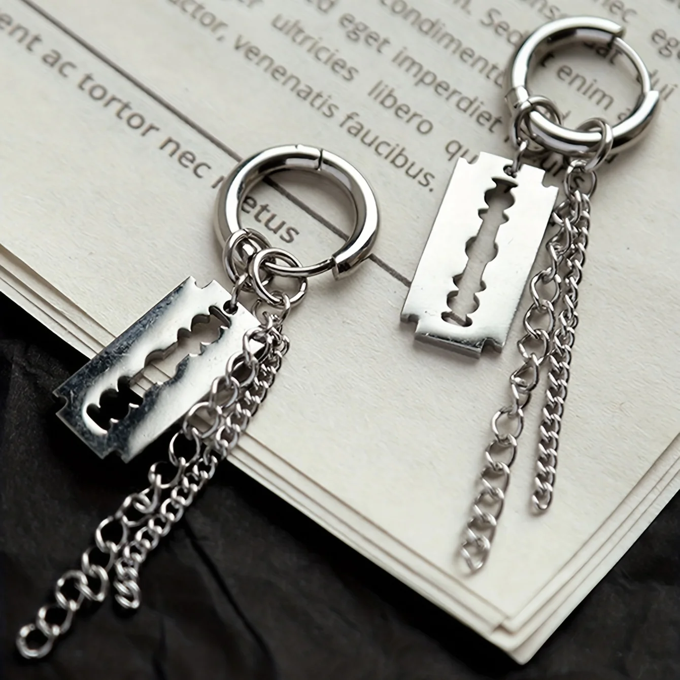 1 Pair Punk Gothic Stainless Steel Stud Earring Creative Chain Tassel Blade Razor Pendant Earrings Women Men Hip-hop Ear Jewelry