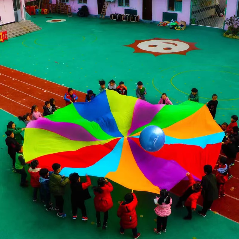 Paraguas de arcoíris para acampar al aire libre para múltiples personas, juguete de paracaídas, saco de salto, juego interactivo de trabajo en