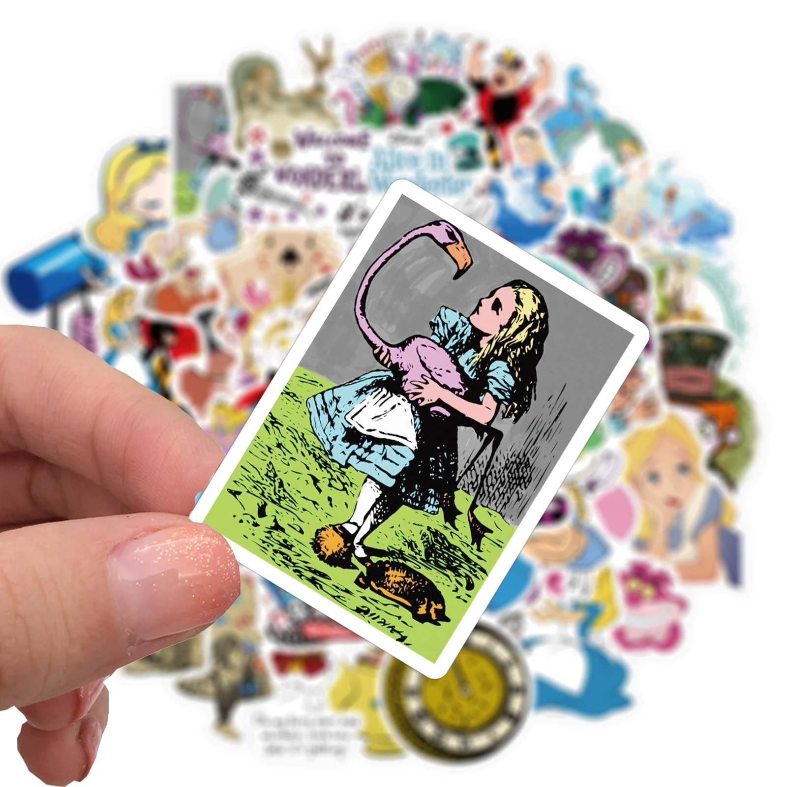 50pcs Disney Movie Alice in Wonderland Cartoon Stickers For Laptop Phone Luggage Guitar Fridge DIY Kid Toy Waterproof Sticker