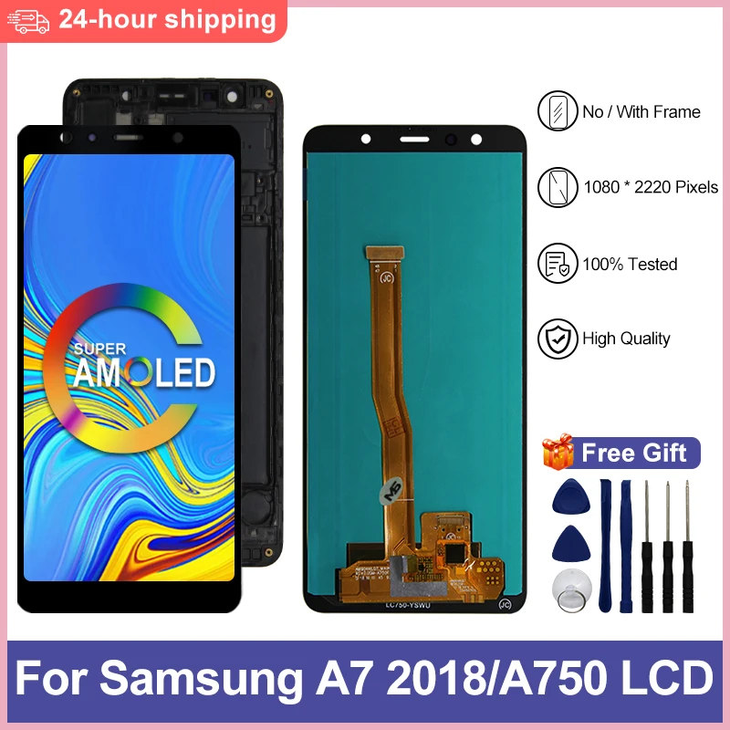 Super AMOLED For Samsung Galaxy A7 2018 A750 Display SM-A750F A750G LCD Touch Screen Digitizer Assembly Replacement A750F LCD