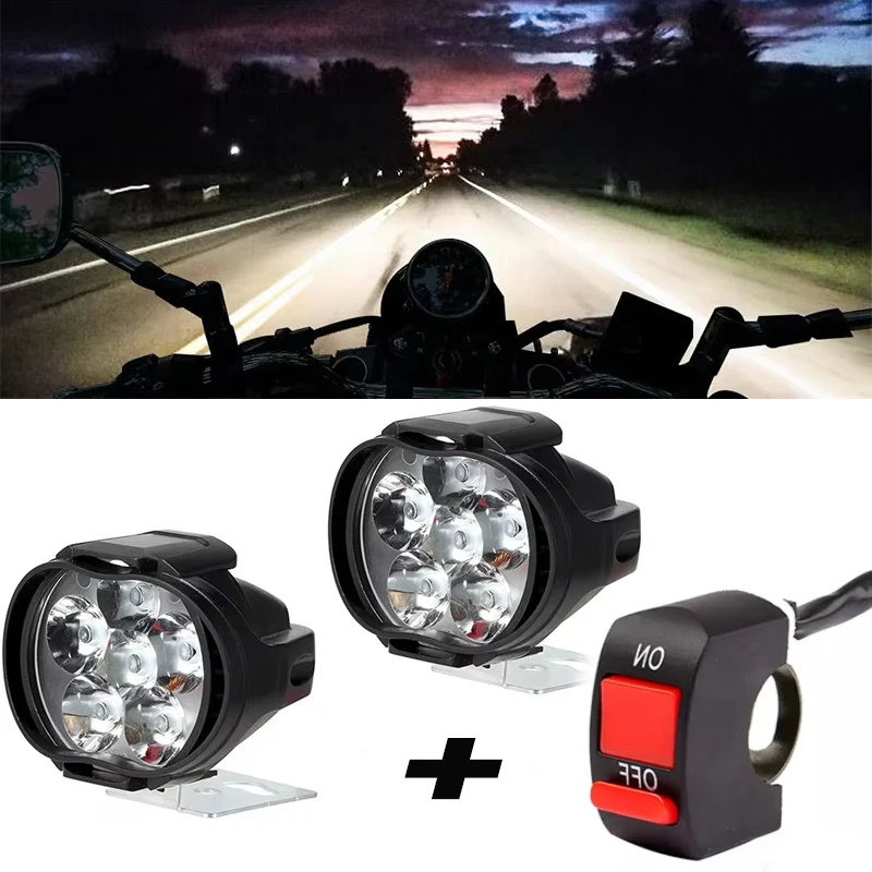 

6LED 12V Universal Motorcycle Headlight White Auxiliary Spotlight High Brightness Waterproof Modified Bulb Car Accessories