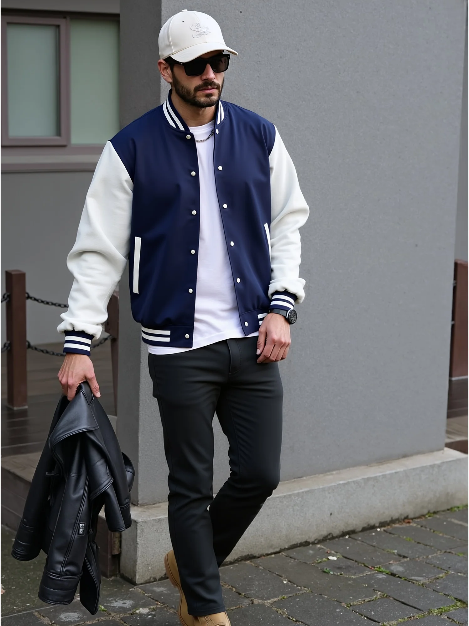 Herren College-Style Kontrastfarbene Leichte Baseball-Jacke, Lässig für Frühling, Herbst und Winter, Bestseller, Tägliches Geschenk – Detail 3