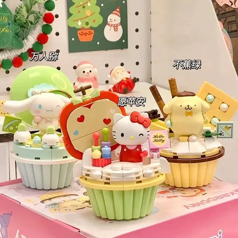 Sanrio – blocs de construction de modèle de gâteau, jouets Hello Kitty ma mélodie Kuromi cannelle Pompompurin, figurine Kawaii à assembler, jouet cadeaux pour filles