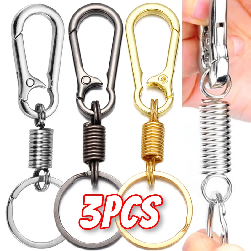 Carabiner Elastic Spring Key Chain Metal Gourd Buckle Clasp Car Strong Retractable Hanging Keychain Simple Climbing Hook Keyring