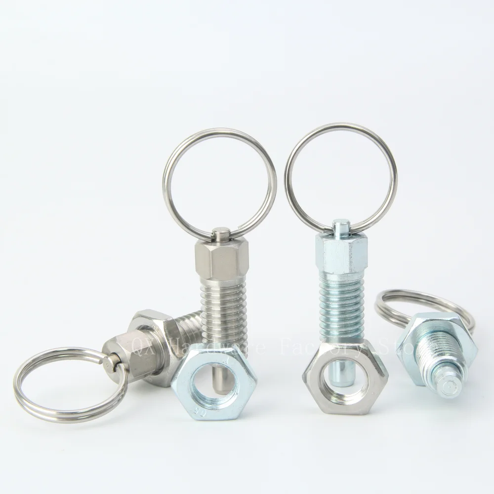 QX217 Stainless/Carbon Steel Body Short Pull Ring Hand Retractable Spring Plungers with Locking Nut