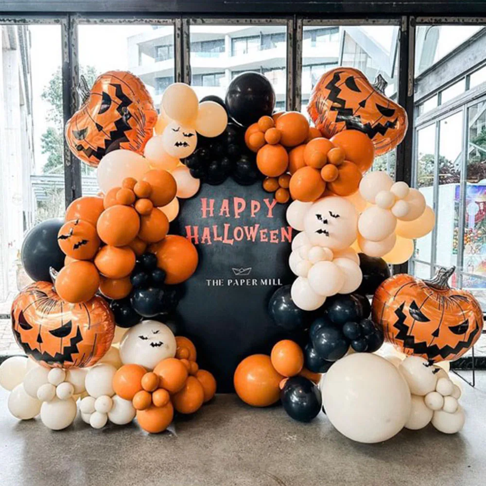 

128Pcs Halloween Balloons Garland Arch Kit Pumpkin Foil Balloons White Orange Black Balloons Arch Kit Decor Globos Party Decor