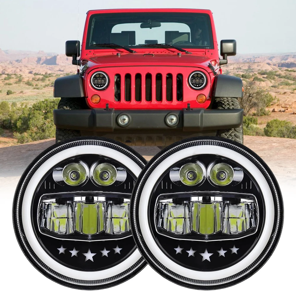 Round 7'' inch LED Headlight For Jeep Wrangler JK JKU TJ LJ 1997-2018 H6024 Sealed Beam Bulb LED Headlamp with Turn Signal & DRL