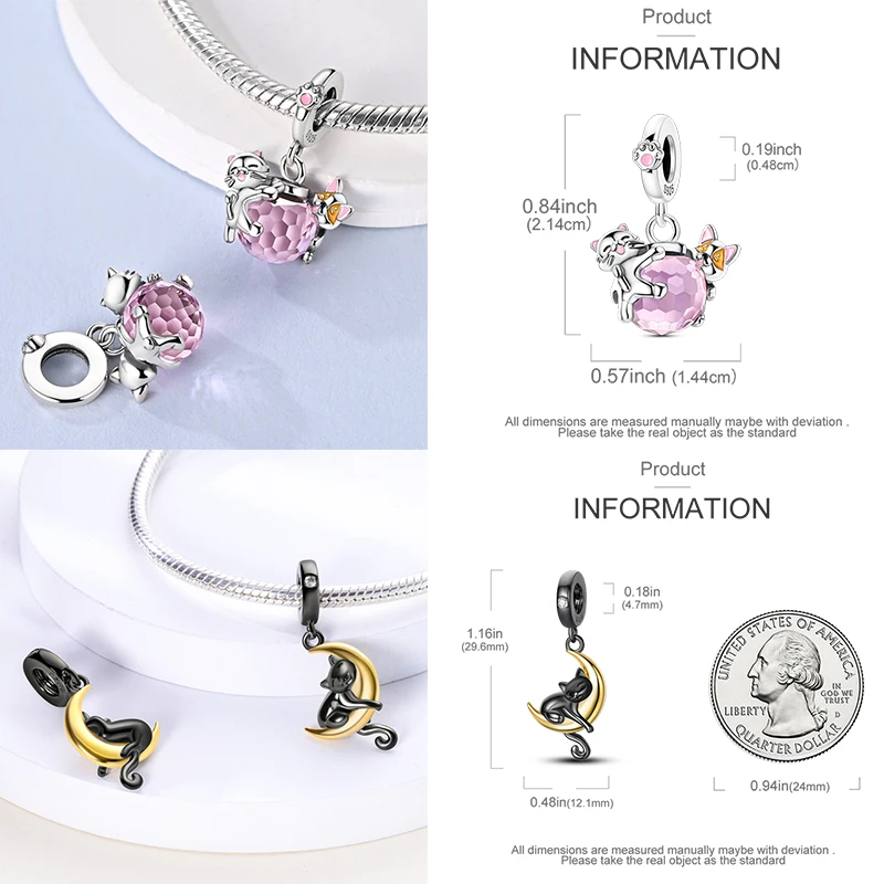 925 Sterling Silber Hund Katze Pfotenabdruck Charm Perlen Glücksbringer Katze Haustierliebhaber Herz DIY Armband Halskette Geschenk für Frauen Mädchen – Detail 13