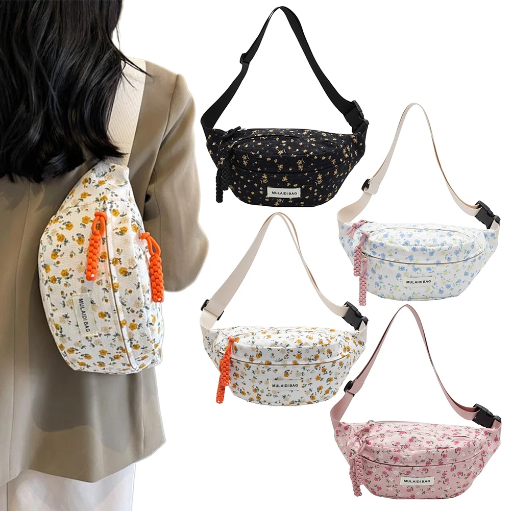 Bolso de hombro Floral con correa ajustable para mujer, bolsa de pecho Floral, multifuncional, Simple, bolso de cadera, bolso informal para correr