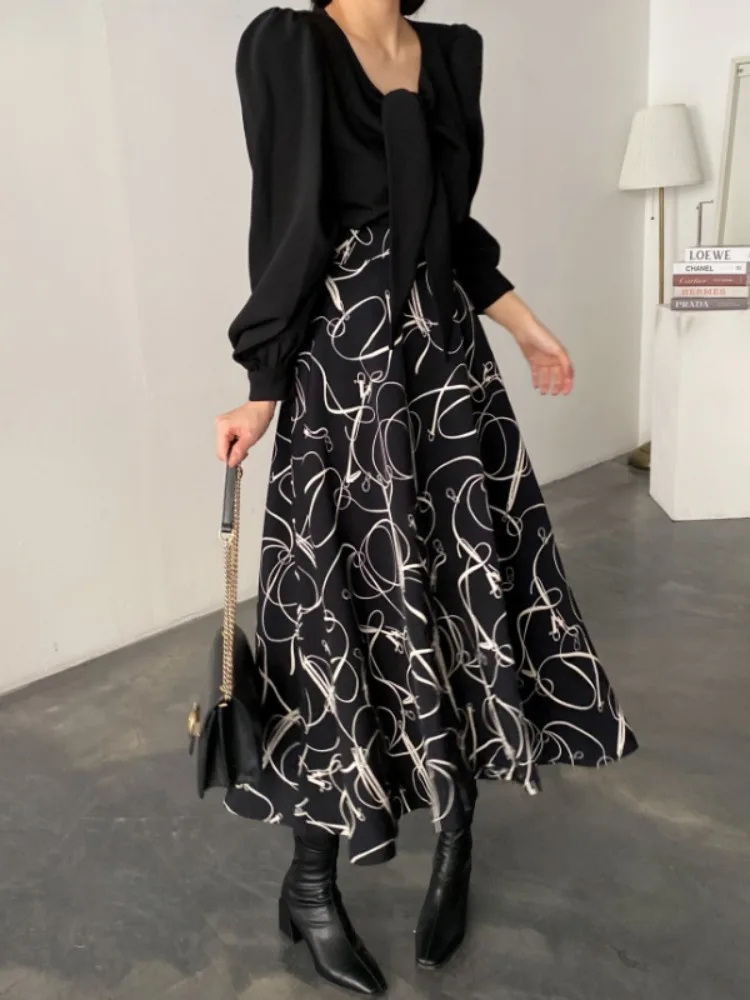 Korean Sle Elely Mature Women's Long Sve irt Scarf Collar Bubble Sve Spring Autumn Light Maturi Single Button