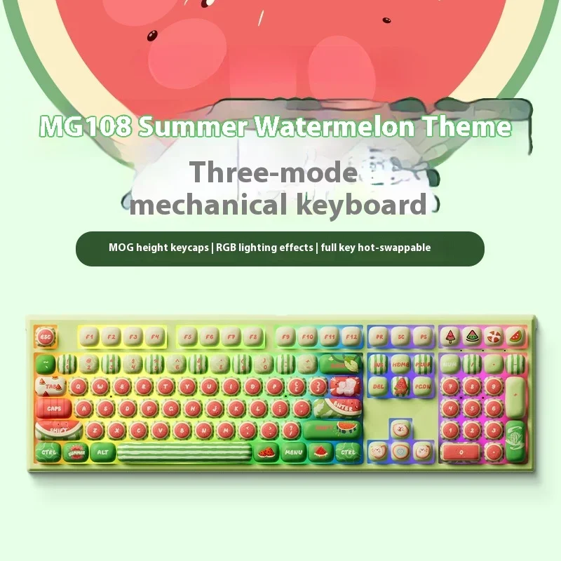 High Compatibility with Notebooks, DesktopsStylish  Watermelon Bluetooth Mechanical Keyboard, Wireless Triple-Mode for Girls