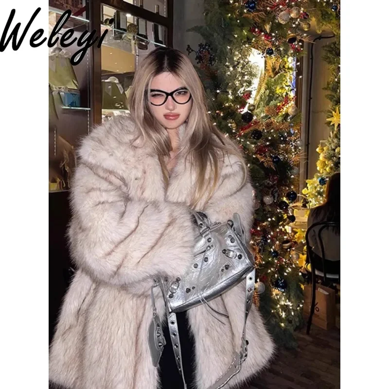 

Warm Woman Imitation Fox Faux Fur Coat 2024 Autumn Winter New Women Environmentally Friendly Mid-length Thickened Furry Coats