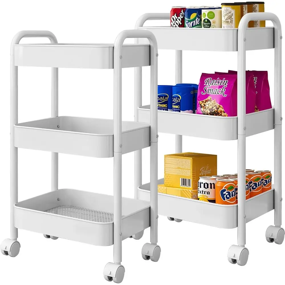 

3 Tier Metal Rolling Cart, Heavy Duty Utility Storage Organizer with Lockable Wheels, Mobile Utility Cart or Livingroom, Bathroo