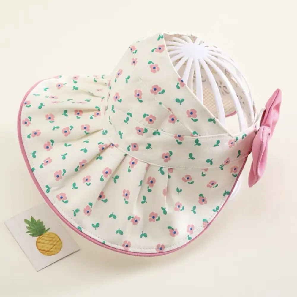 

Korean Style Flower Bucket Cap Bowknot Cotton Empty Top Sunhat Anti-UV Breathable Children's Fisherman Hat Spring/Summer