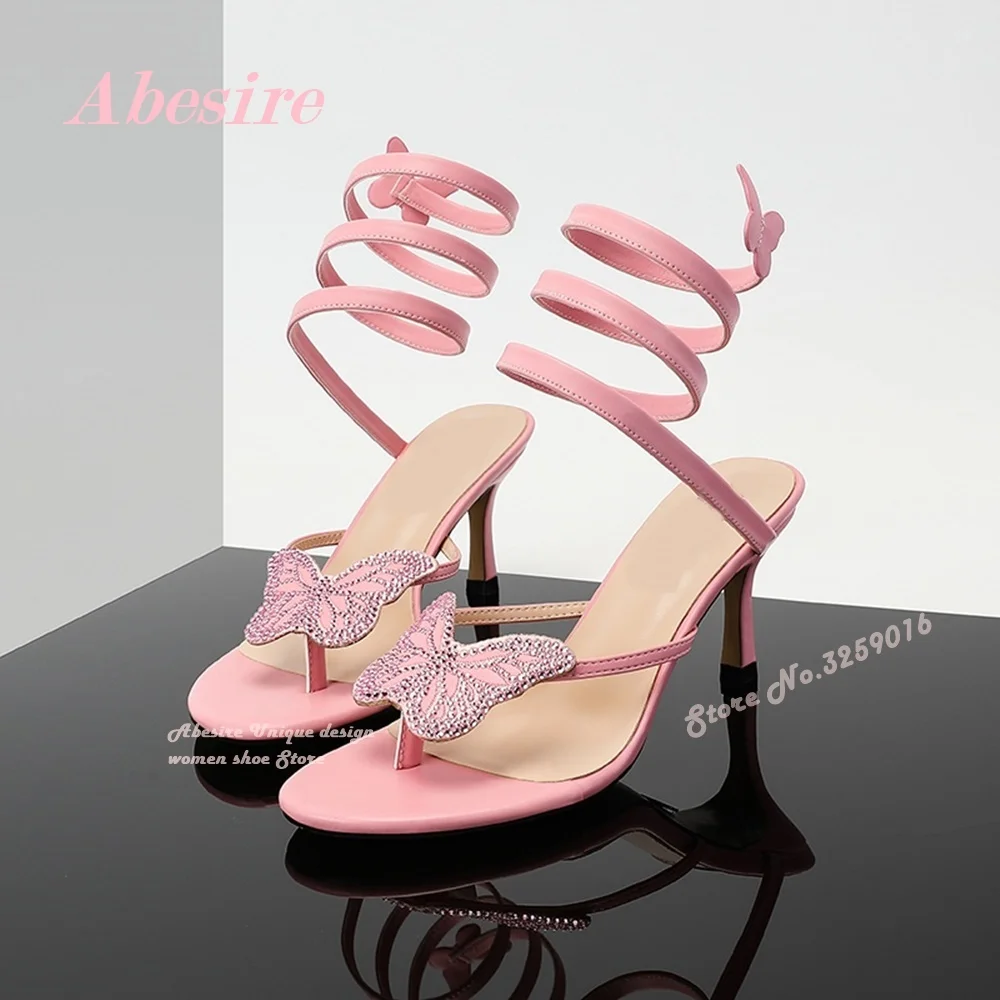 Blue Butterfly Cross Strappy Sandals Solid Pinch Toe Stiletto Heels Women's Sandals 2023 New Arrival Slip On Elegant Party Shoes