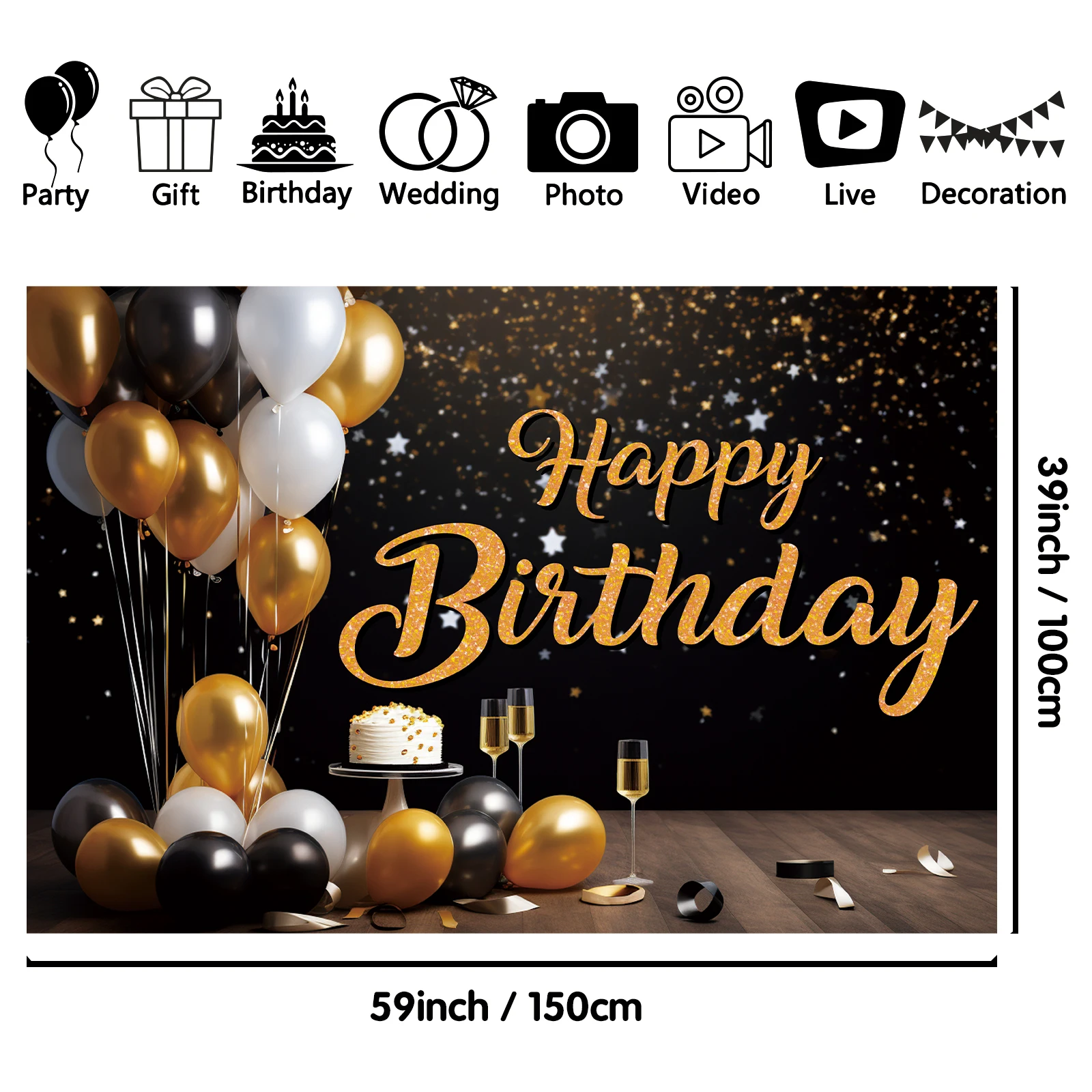 1PCS 100x150cm Happy Birthday(19) Theme Backdrop,Photography Background,Used To Gifts,Activities Or Other Party Decoration