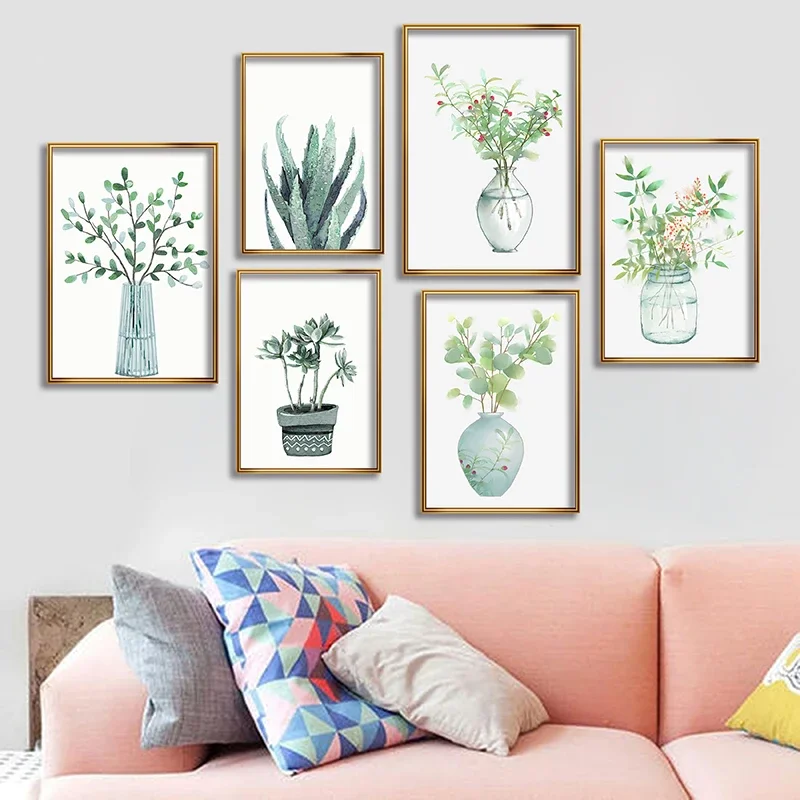 Modern Painting Set for Home Decoration, Green Plant, Leaf, Flower, Draw, Wall Art, Poster, 30x40cm, 21x30cm