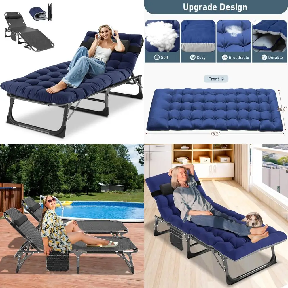 

Heavy-Duty Adjustable 5-Position Folding Outdoor Chaise Lounge Chair for Beach and Poolside Relaxation