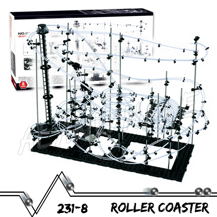 Rail de 4000cm de haut niveau 8 Challenger, montagnes russes en marbre, ascenseur électrique, modèle de construction pour garçon, ensembles de Sculpture à boule roulante