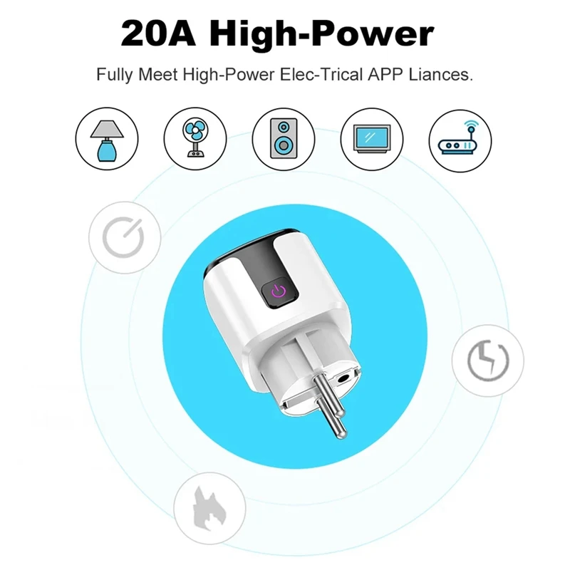 20A Smart Socket Tuya Wifi Smart Plug Power AC100-240V Outlet Alexa Home Voice Timing Socket Tuya Smart Life EU PLUG