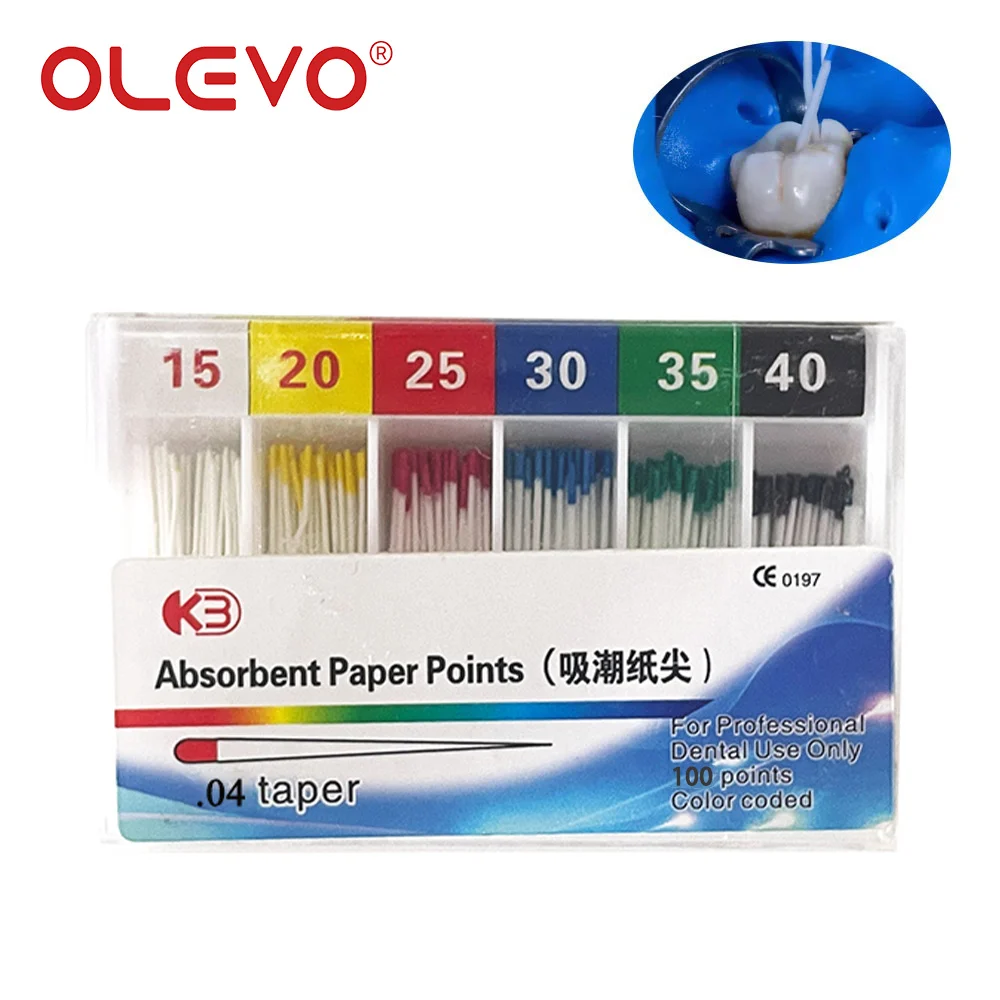 OLEVO Dental Absorbent Paper Points Endodontic Cotton Fiber Tips Root Canal Teeth Cleaning Tip 02 04 06 Taper Dentist Materials