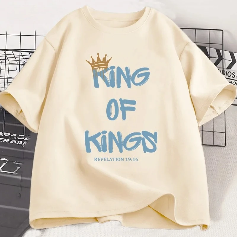 

King of Kings T-Shirt Christian Clothing Religious Gift for Women Jesus Christ Streetwear Faith Short Sleeve Tees