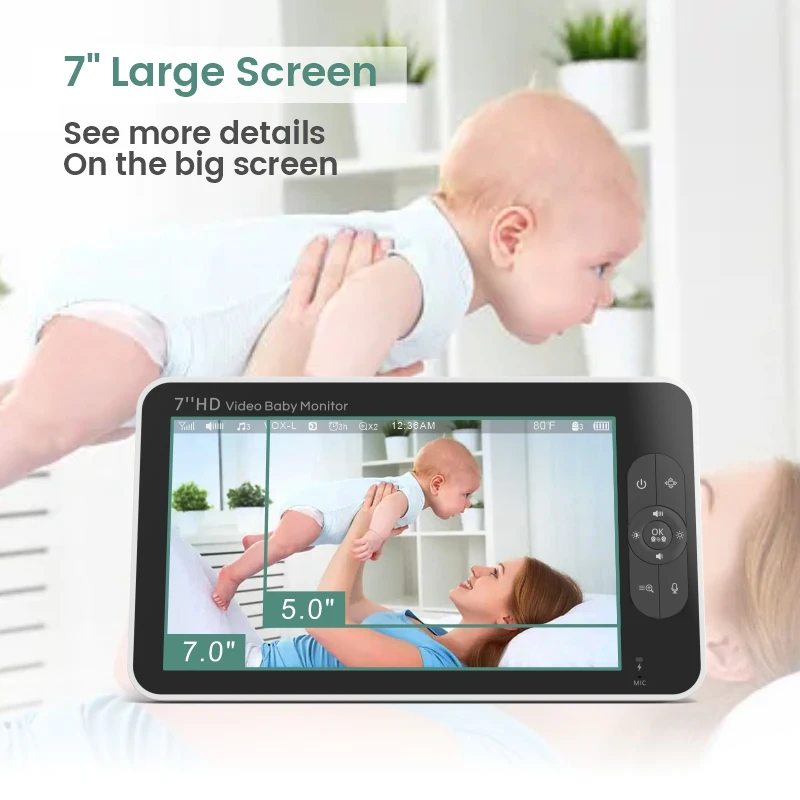 7 Inch Baby Monitor Display Screen Wireless Video IR Night Vision Baby Crying Monitor Digital Baby Monitor