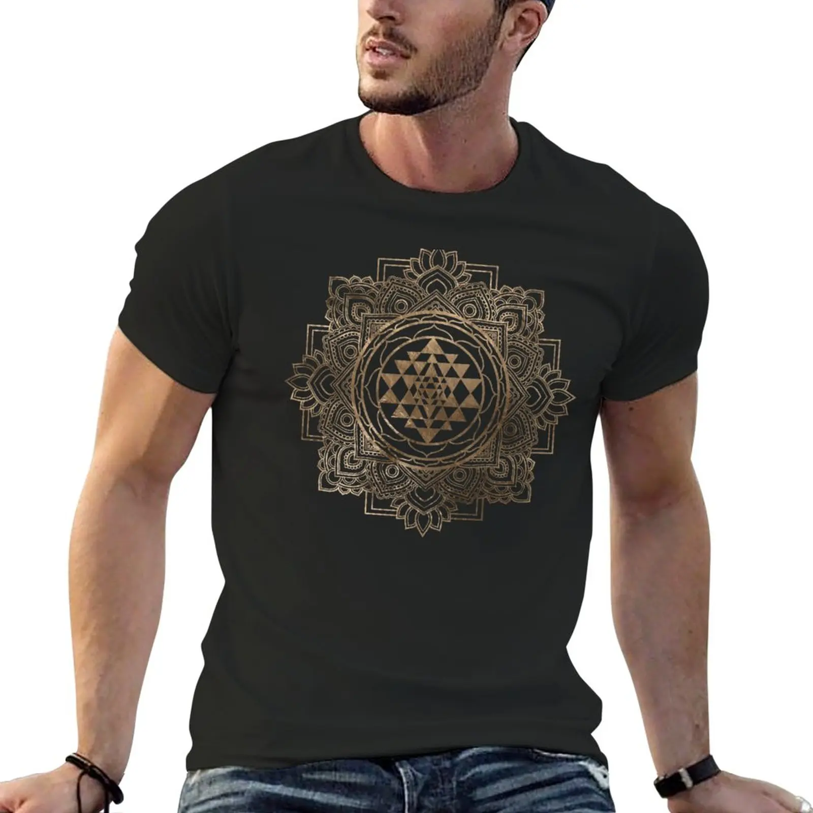 New Sri Yantra / Sri Chakra in golden lotus T-Shirt hippie clothes funny t shirt big and tall t shirts for men