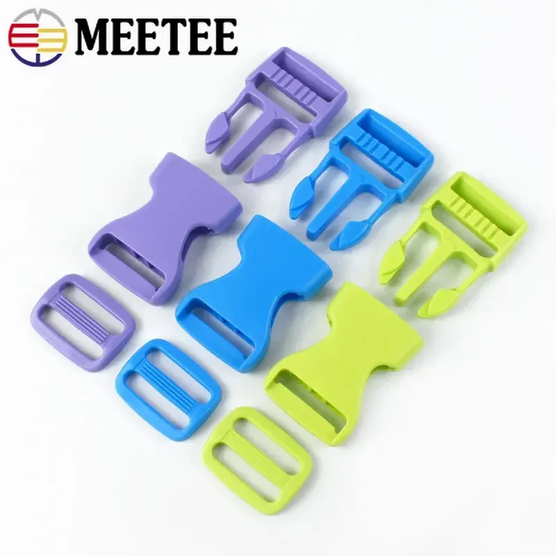 Meetee 10/20Sets 15/20/25mm Plastic Release Buckle Tri Glide Slider Clasp Bag Backpack Belt Pet Collar Adjustor DIY Accessorie