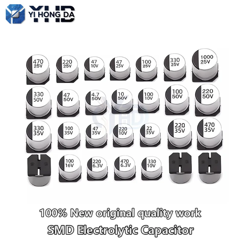 20PCS SMD Electrolytic Capacitor 6.3v 10v 16v 25v 35V 50V 0.1 1 2.2 3.3 4.7UF 10UF 22UF 33UF 47UF100UF 220UF 330UF 470UF 1000UF