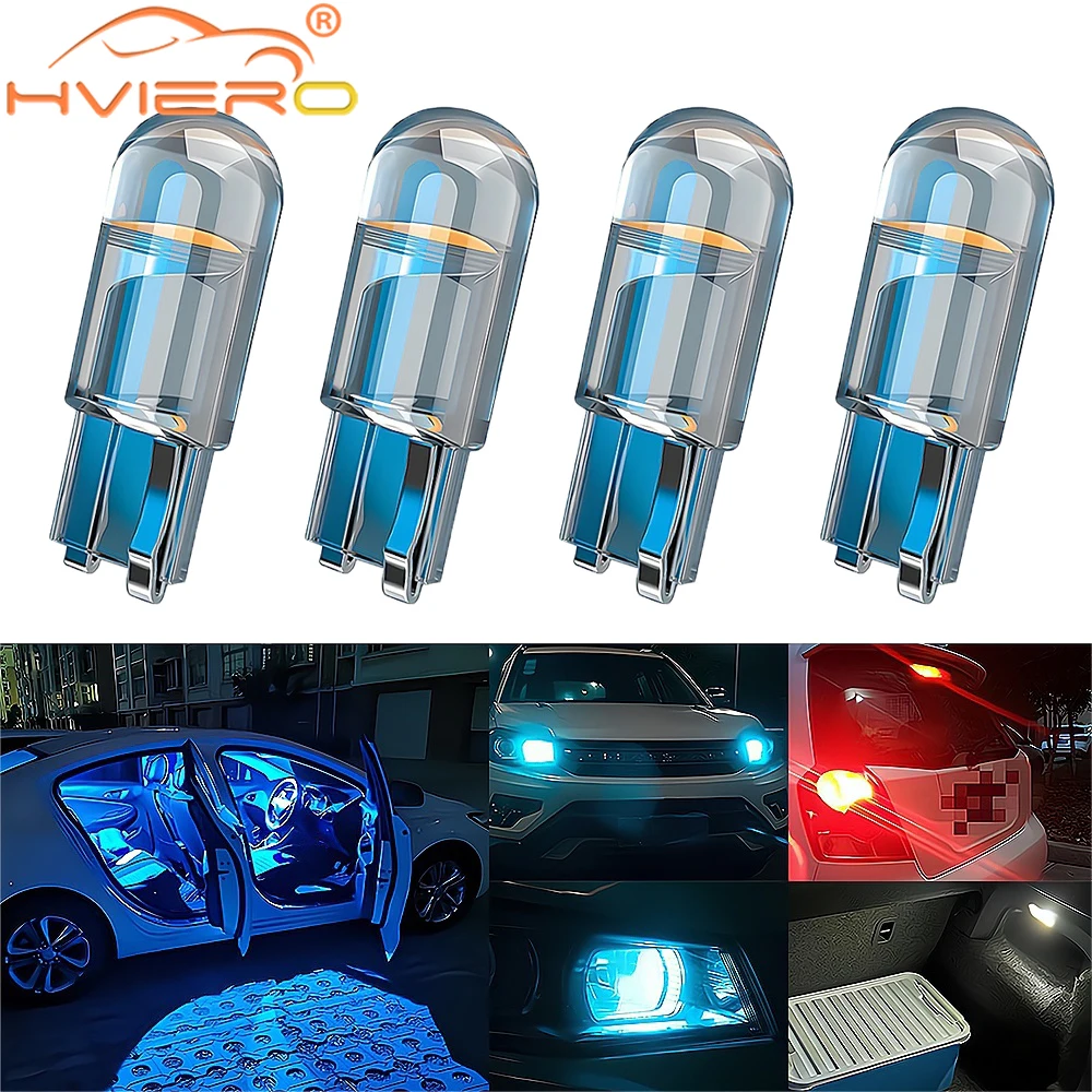 4X Car Bulb 3000K 6000K Wedge License Plate Map Dome Festoon Light Lamp T10 W5W 194 Glass Housing Cob LED White Blue Red Yellow