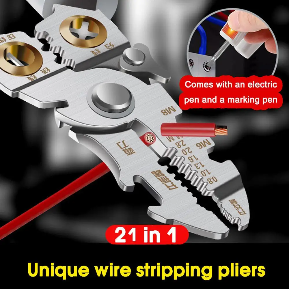 Imagem -05 - Multifunções Wire Stripping Alicadores Caneta de Medição Eletricista Fio Estilo Cabo de Corte Splitting Tool 21 em 1