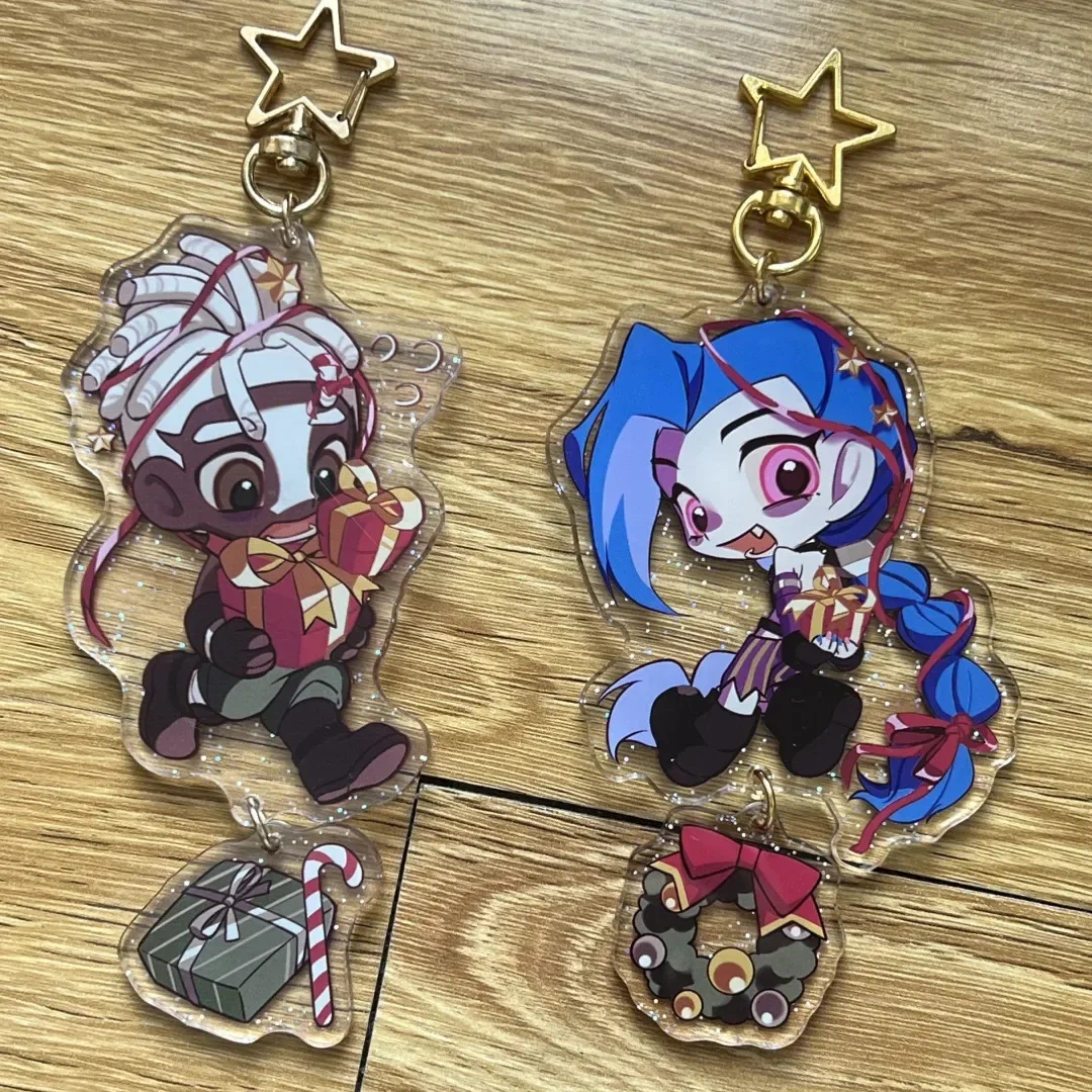 League of Legends Cartoon Keychain Women Arcane Acrylic Keychain Man Jinx Anime Key Ring Pendant Ornament Accessories Kids Gifts