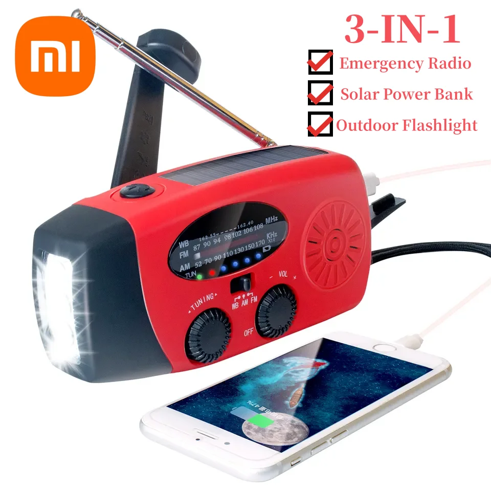 xiaomi-ラジオ-am-fm-noaa-緊急気象ラジオ-手回しソーラー懐中電灯-ポータブル電源銀行-ソーラー充電式バッテリー付き