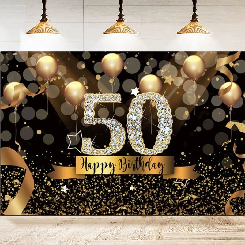 Photography Backdrop For Men Happy 50th Years Old Birthday Balloons Background Home Party Backdrop Wall Banner Decor Poster