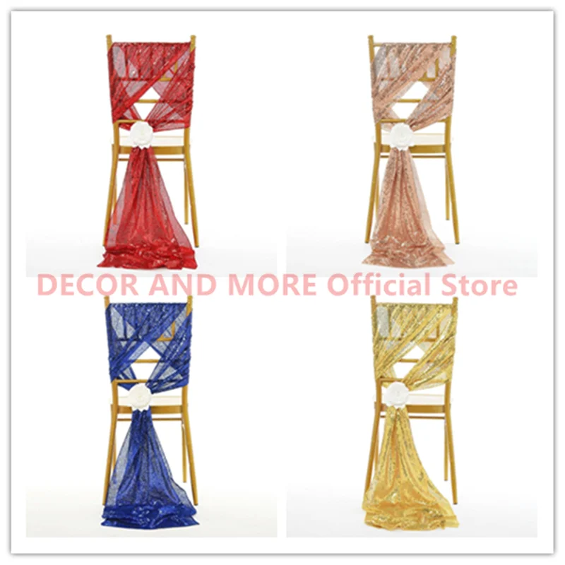 10PCS/LOT Wholesale Sequin Chair Cover Home Banquet Wedding Hotel Chair Ties Decor Outdoor Chair Sashes Red/Blue/Black/Pink/Gold