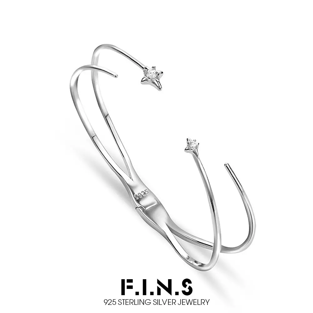 F.I.N.S Original S925 Sterling Silver Star Bracelet Simple Crossed Line Open Push Bangle Hypoallergenic Fine Jewelry Accessories