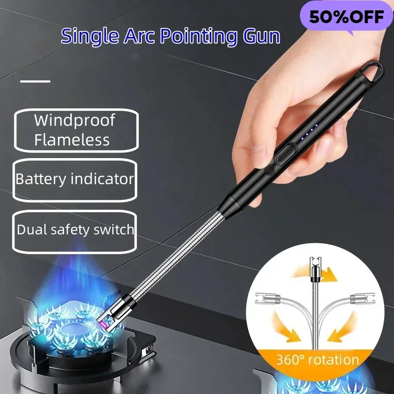 Single Arc Pointing Gun 360° Rotation Type-C Charging Gas Aroma Candle Ignition Windproof No Flame Men's Smoking Accessories