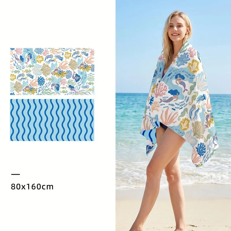 Quick Dry Double Sided Printed Beach Towel Super Absorbent Soft Beach Bath Towel for Summer Pool Party Swimming Travel Outdoor