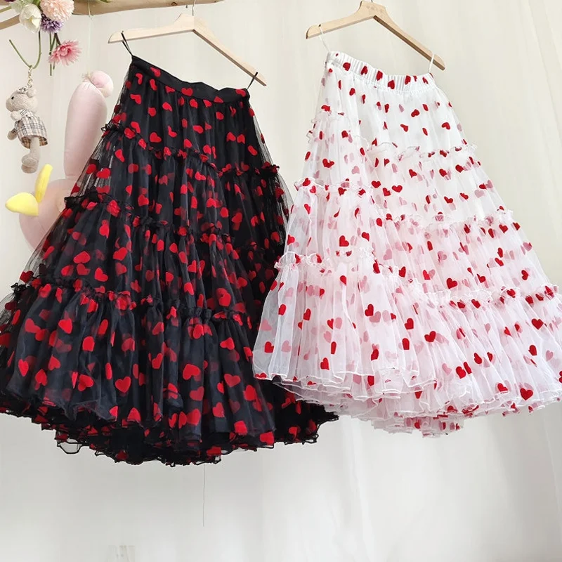 مزدوجة الوجه الحب تول تنورة اليدوية ألف خط رقيق تنورة الكاحل طول مطاطا حزام امرأة تنورة مخصص #2